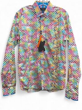 NWT Men's Bright Multi-Color Dot Print Button-Up Shirt
